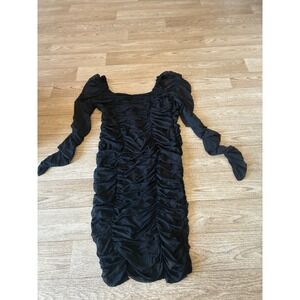 Fashion Nova Did You Mesh Me Ruched Midi Dress Black 1X Bodycon Mesh 30044H